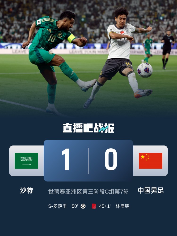 1-0小勝國(guó)足終結(jié)沙特在18強(qiáng)賽191天的進(jìn)球荒，上次進(jìn)球也是戰(zhàn)國(guó)足